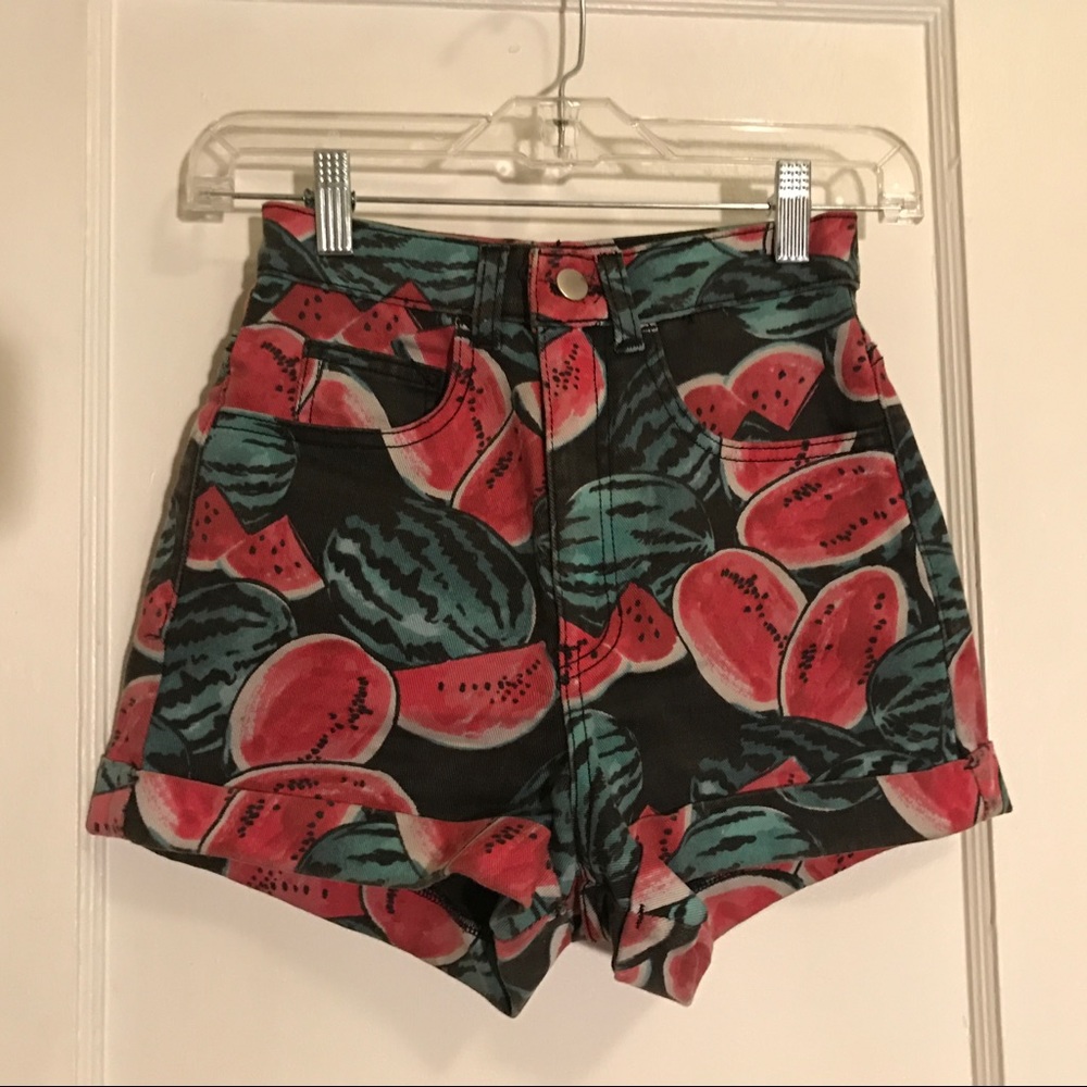 american apparel print high waist denim cuff short